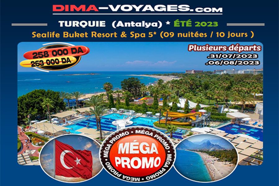 <p>Turquie : Antalya 12J/11N<br />Sealife Buket Resort 5*<br />Réf.</p>